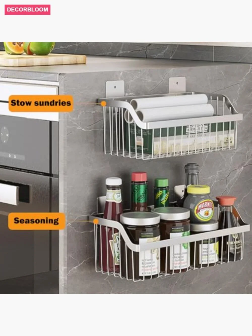 2-set stainless steel hanging fruit basket wall organizer for kitchen pantry